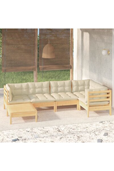 Concept Σετ επίπλων κήπου με κρεμ μαξιλάρια, 6 τεμάχια, μασίφ ξύλο πεύκου