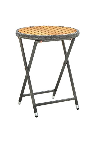 Concept Τραπεζάκι τσαγιού, γκρι, 60 cm, πολυρατάν και μασίφ ξύλο ακακίας