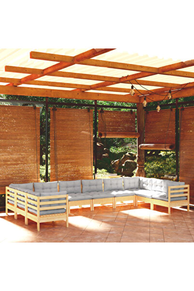 Concept Σετ επίπλων κήπου με μαξιλάρια, 10 τεμάχια, γκρι, μασίφ ξύλο πεύκου