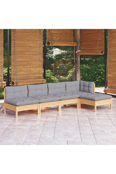 Concept Σετ επίπλων κήπου με γκρι μαξιλάρια, 5 τεμάχια, ξύλο πεύκου