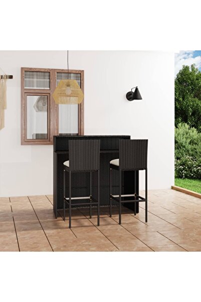 Concept Σετ επίπλων μπαρ κήπου με μαξιλάρια, 3 τεμάχια, μαύρο