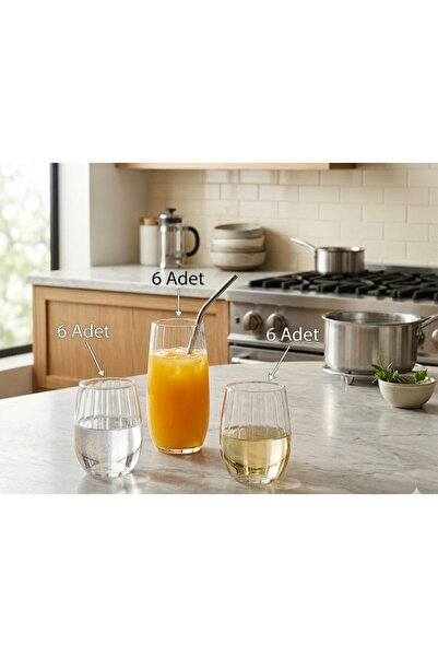Paşabahçe 18 li 3 Boy Çeyizlik Su & Meşrubat Bardak Seti (Linka)