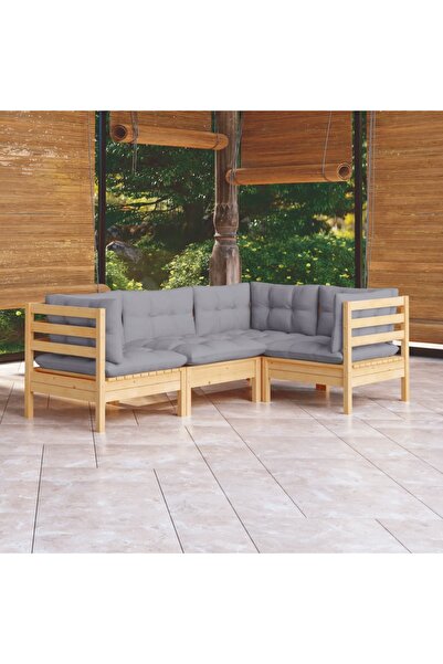 Concept Σετ επίπλων κήπου με γκρι μαξιλάρια, 4 τεμάχια, από μασίφ ξύλο πεύκου