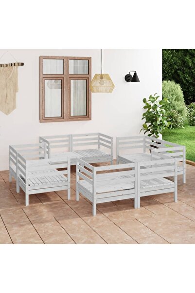 Concept Set mobilier de grădină, 8 piese, alb, lemn masiv de pin