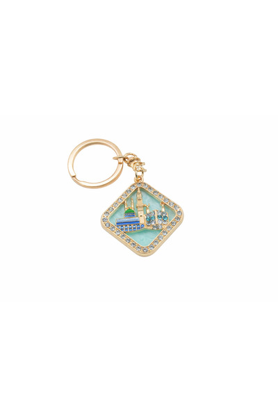 EFEAKS Kaaba & Prophet's Mosque Quadrilateral Design with Stones Keychain Gol...