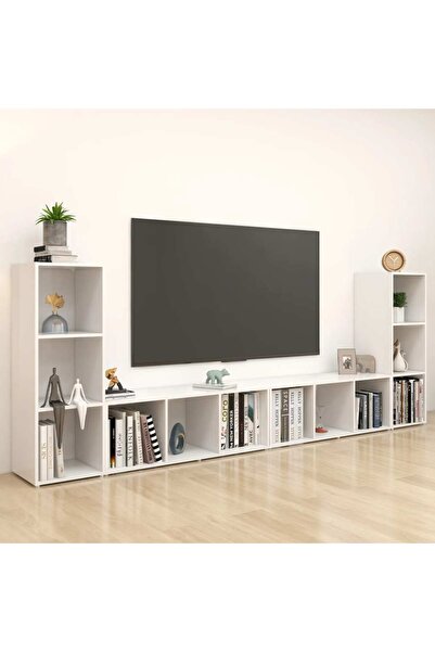 Concept Comode TV, 4 buc., alb, 107x35x37 cm, PAL