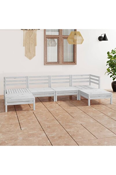 Concept Σετ επίπλων κήπου, 6 τεμάχια, λευκό, μασίφ ξύλο πεύκου