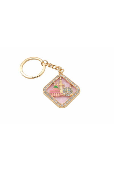 EFEAKS Kaaba & Prophet's Mosque Quadrilateral Design with Stones Keychain Gol...