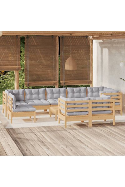Concept Set mobilier grădină cu perne, 10 piese, gri, lemn masiv pin