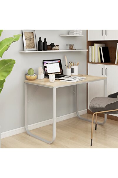 Concept Birou de calculator, alb și stejar, 110x60x73 cm, PAL