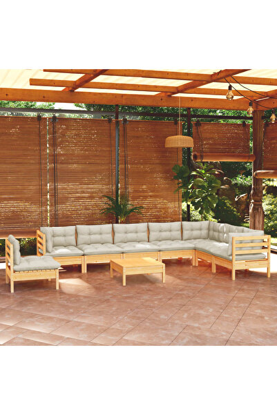 Concept Σετ επίπλων κήπου με κρεμ μαξιλάρια, 9 τεμάχια, μασίφ ξύλο πεύκου