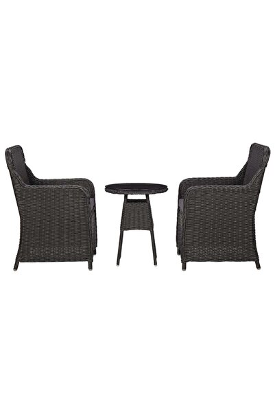 Concept Set mobilier bistro de grădină cu perne 3 piese negru poliratan