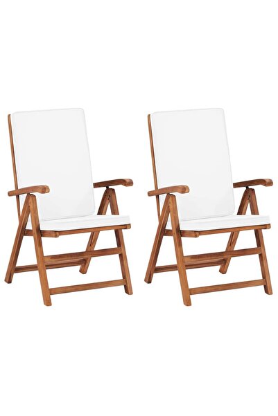 Concept Πτυσσόμενες καρέκλες κήπου με μαξιλάρια 2 τεμ. κρεμ μασίφ ξύλο τικ