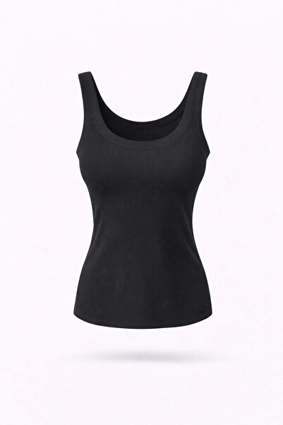 5in1Canpolat Black Corded Fabric U-Neck Undershirt 251002