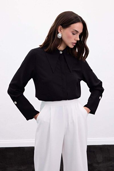Kokoşum Butik 2591 Collar and Cuff Detailed Shirt Black