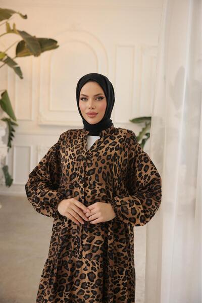 Kirazca Butik فستان نسائي طويل فيسكوز طبعة الفهد قطعة، فضفاض ومريح، متعدد الط...