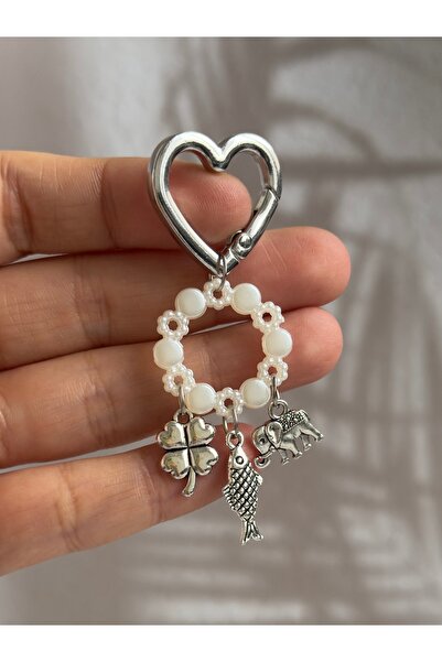 WhimsyWhite Lucky Elephant, Fish and Clover Keychain - Bag Charms with Heart ...