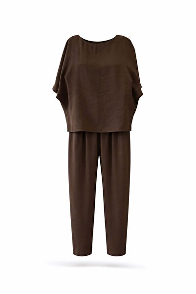 5in1Canpolat Brown Blouse Pants Set 11601