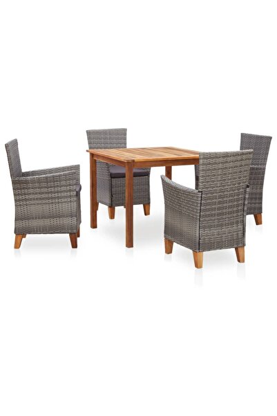 Concept Set mobilier de exterior, 5 piese, gri, poliratan, lemn acacia