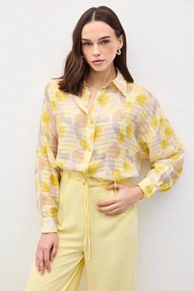 Kokoşum Butik 2191 Folded Sleeve Shirt Yellow