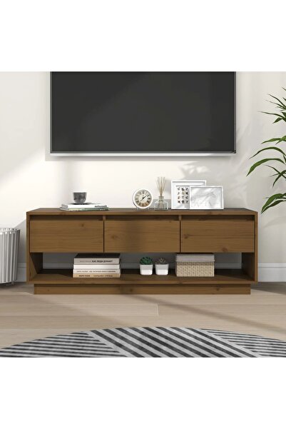 Concept Comodă TV, maro miere, 110,5x34x40 cm, lemn masiv de pin