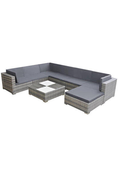 Concept Set mobilier de grădină cu perne, 8 piese, negru, poliratan