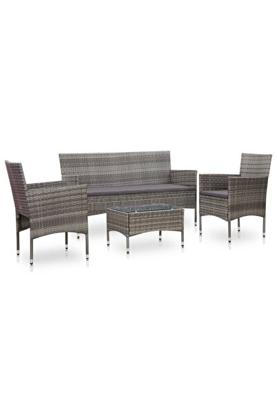 Concept Set mobilier de grădină cu perne, 4 piese, gri, poliratan