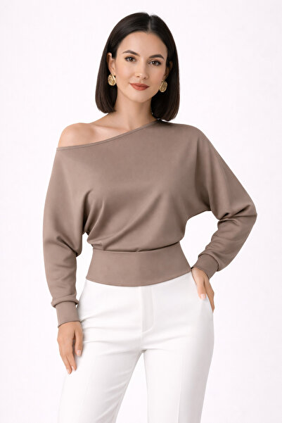 trendalisse Women's Mink Drop-Shoulder Modal Textured Blouse