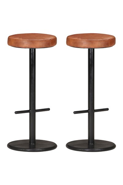 Concept Scaune de bar, 2 buc., maro, piele naturală