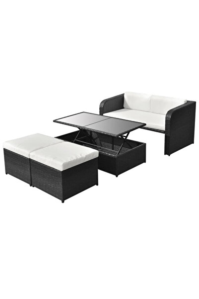 Concept Σετ επίπλων κήπου 4 τεμαχίων με μαξιλάρια, μαύρο, πολυρατάν