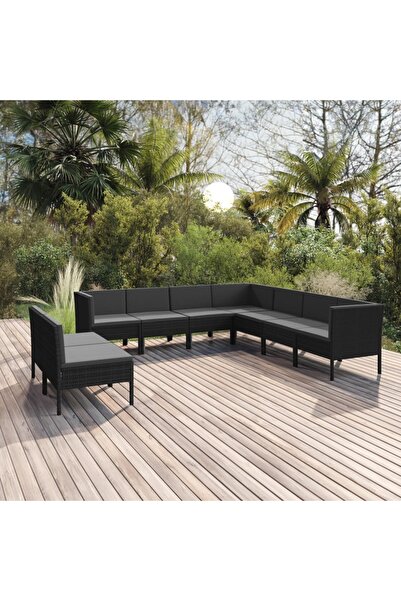 Concept Σετ επίπλων κήπου με μαξιλάρια, 9 τεμάχια, μαύρο, πολυρατάν