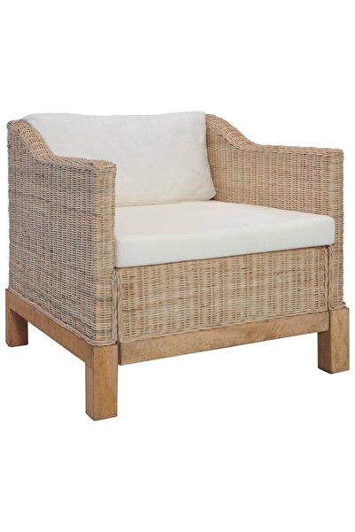 Concept Πολυθρόνα με μαξιλάρια, φυσικό χρώμα, rattan