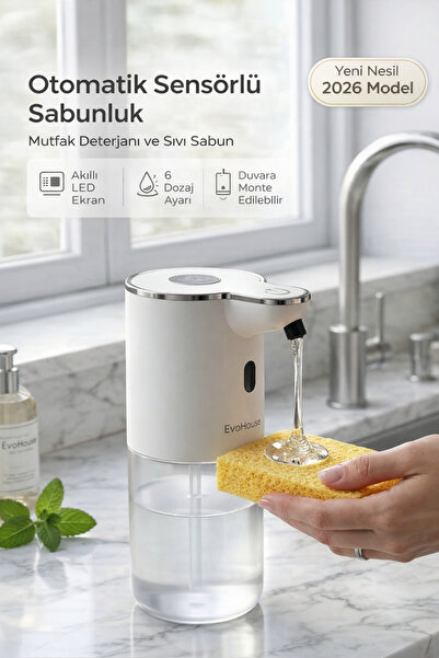 Evo House Otomatik Sensörlü Mutfak Deterjan-Sıvı Sabunluk - Duvara Monte - P1...