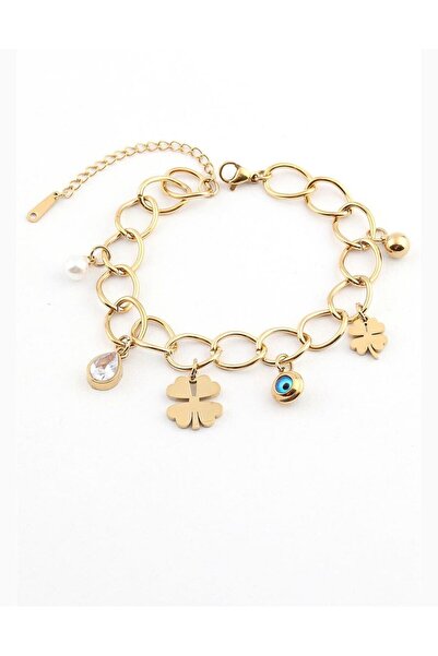 lindamina سوار من الفولاذ بسلسلة مفصلة مزينة بحجر اليونكا وحجر العين الشريرة