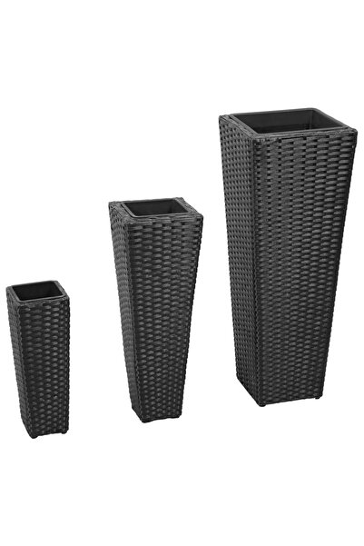 Concept Straturi înălțate de grădină, 3 buc., negru, poliratan