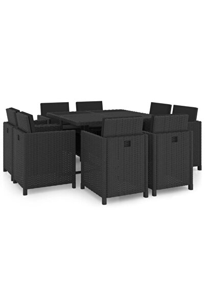 Concept Outdoor furniture set with cushions, 9 pieces, black, polyrattan