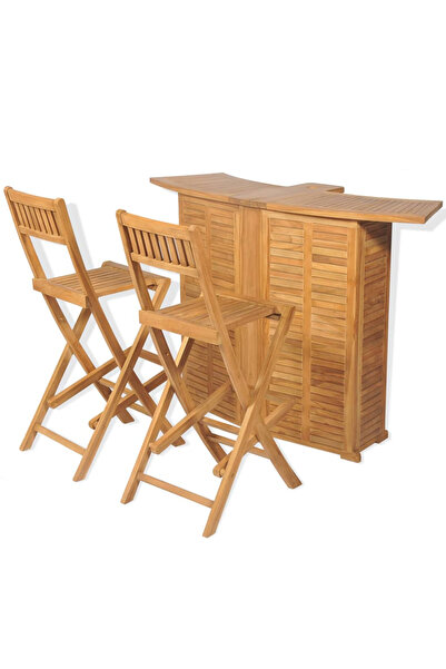 Concept Σετ μπαρ με πτυσσόμενες καρέκλες, 3 τεμάχια, από μασίφ ξύλο τικ