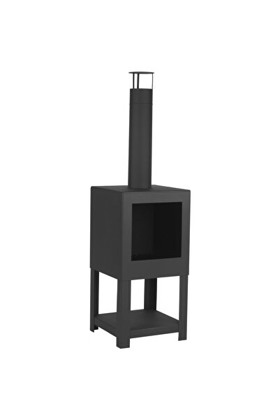 Esschert Design Șemineu de exterior cu spațiu depozitare lemne, negru