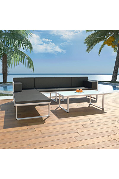 Concept Σετ επίπλων κήπου με μαξιλάρια, 4 τεμάχια, μαύρο, αλουμίνιο