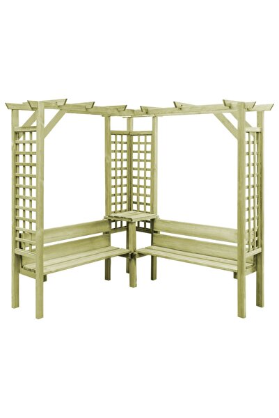 Concept Pergolă colțar cu banchetă, lemn de pin tratat