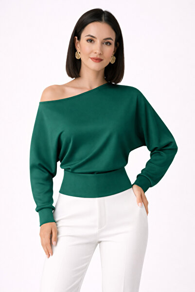 trendalisse Women's Emerald Green Drop-Shoulder Modal Textured Blouse