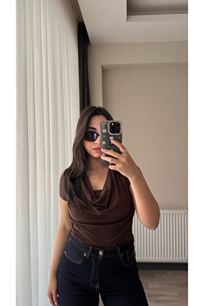 Siner Fashion Women's Brown Degaje Collar Soft Blouse, Pack of Cotton