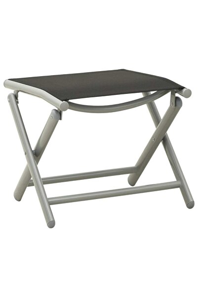 Concept Taburet pliabil, negru și argintiu, aluminiu și textilenă