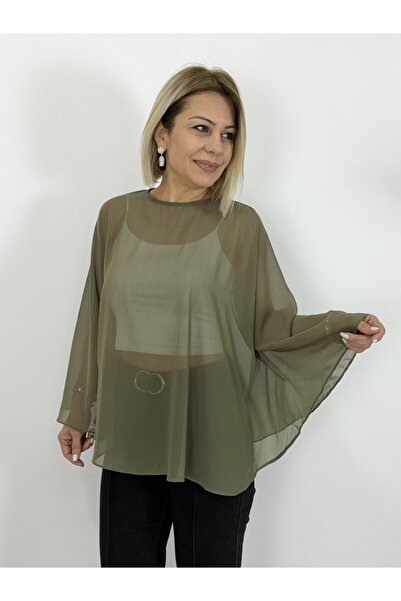 SİSTA MODA 8156 بلوزة شيفون بأكمام خفاشية وياقة دائرية