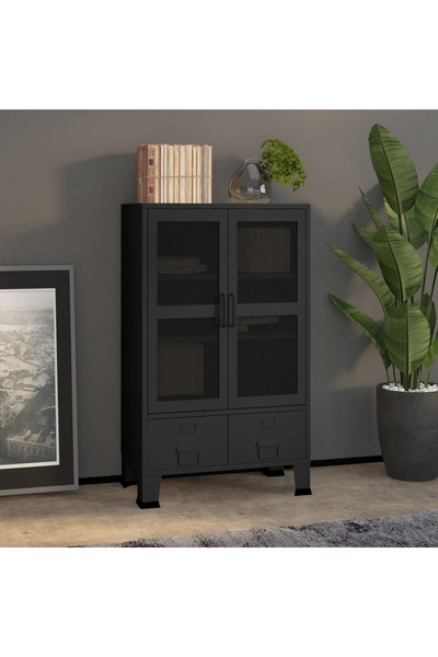 Concept Βιομηχανικό ντουλάπι αποθήκευσης, μαύρο, 70x40x115 cm, μεταλλικό