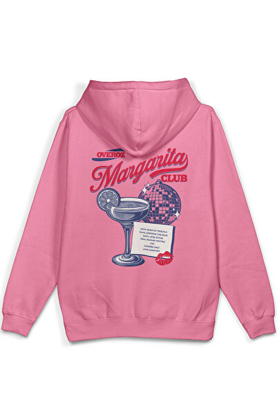 Overoz Barmen Margarita Sırt Printed Hooded Yarı Oversized Sweatshirt Pink Ho...