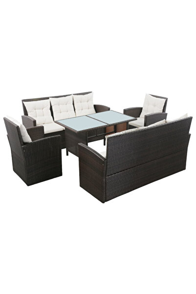 Concept Σετ επίπλων κήπου με μαξιλάρια, 5 τεμάχια, καφέ, πολυρατάν