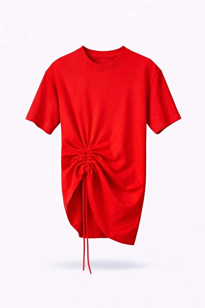 5in1Canpolat Red Front Ruched T-Shirt 261025