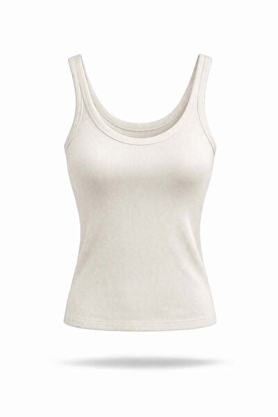 5in1Canpolat Ecru Corded Fabric U-Neck Undershirt 251002