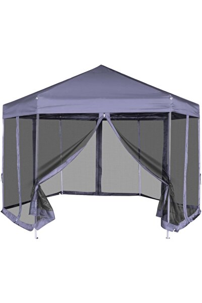 Concept Marchiză hexagonală pliabilă 6 pereți albastru închis 3,6x3,1 m
